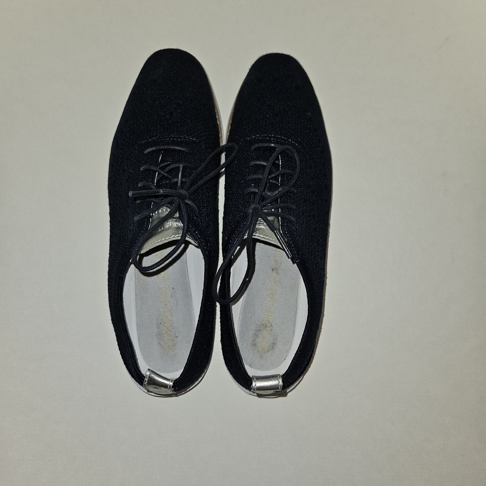 Cole Haan Women's Black Knit Lace-Up Sneakers with Silver Heel Tab Size 10